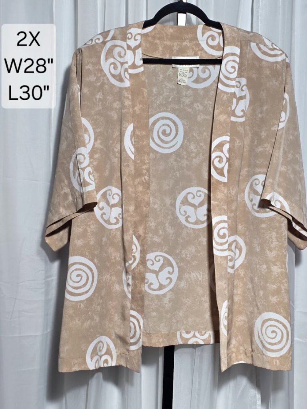 Anastasia Tan & White Swirl Print Kimono Duster Cardigan Plus Size 2X Made in US